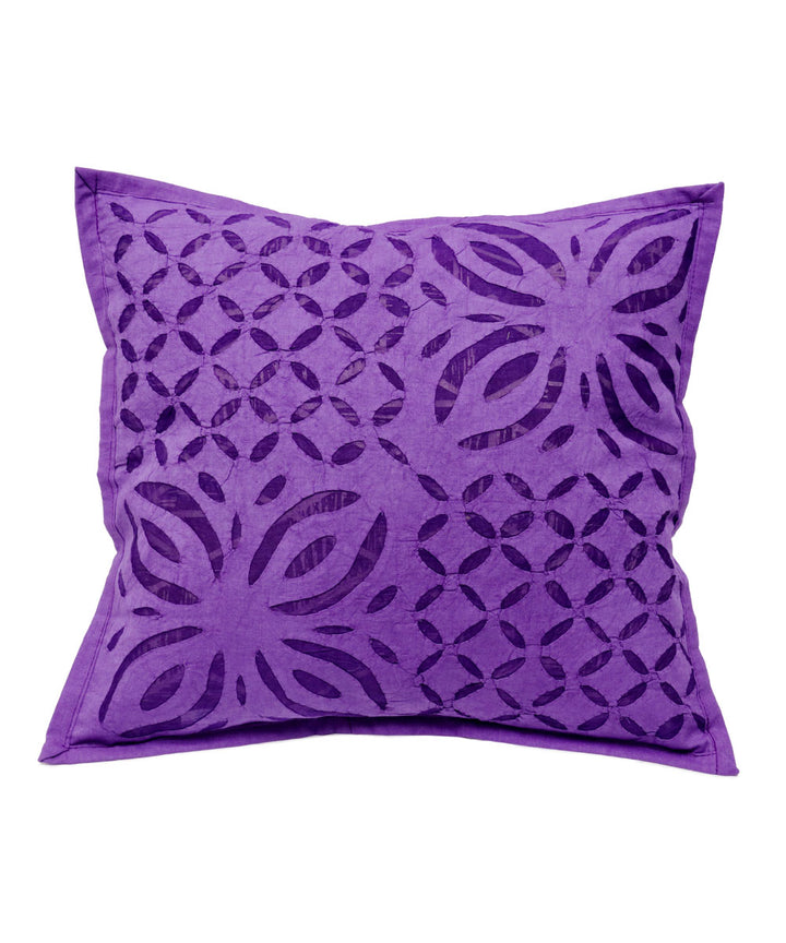 Purple cotton handloom applique work cushion cover