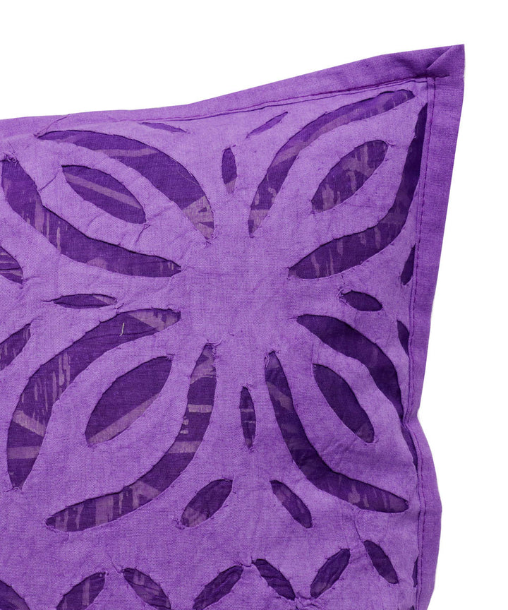 Purple cotton handloom applique work cushion cover