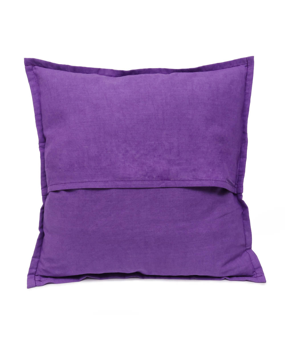 Purple cotton handloom applique work cushion cover