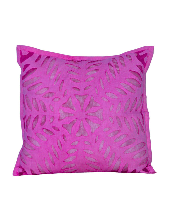 Pink cotton handloom applique work cushion cover