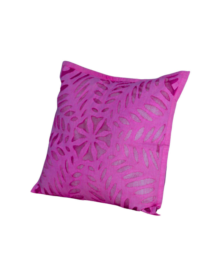 Pink cotton handloom applique work cushion cover