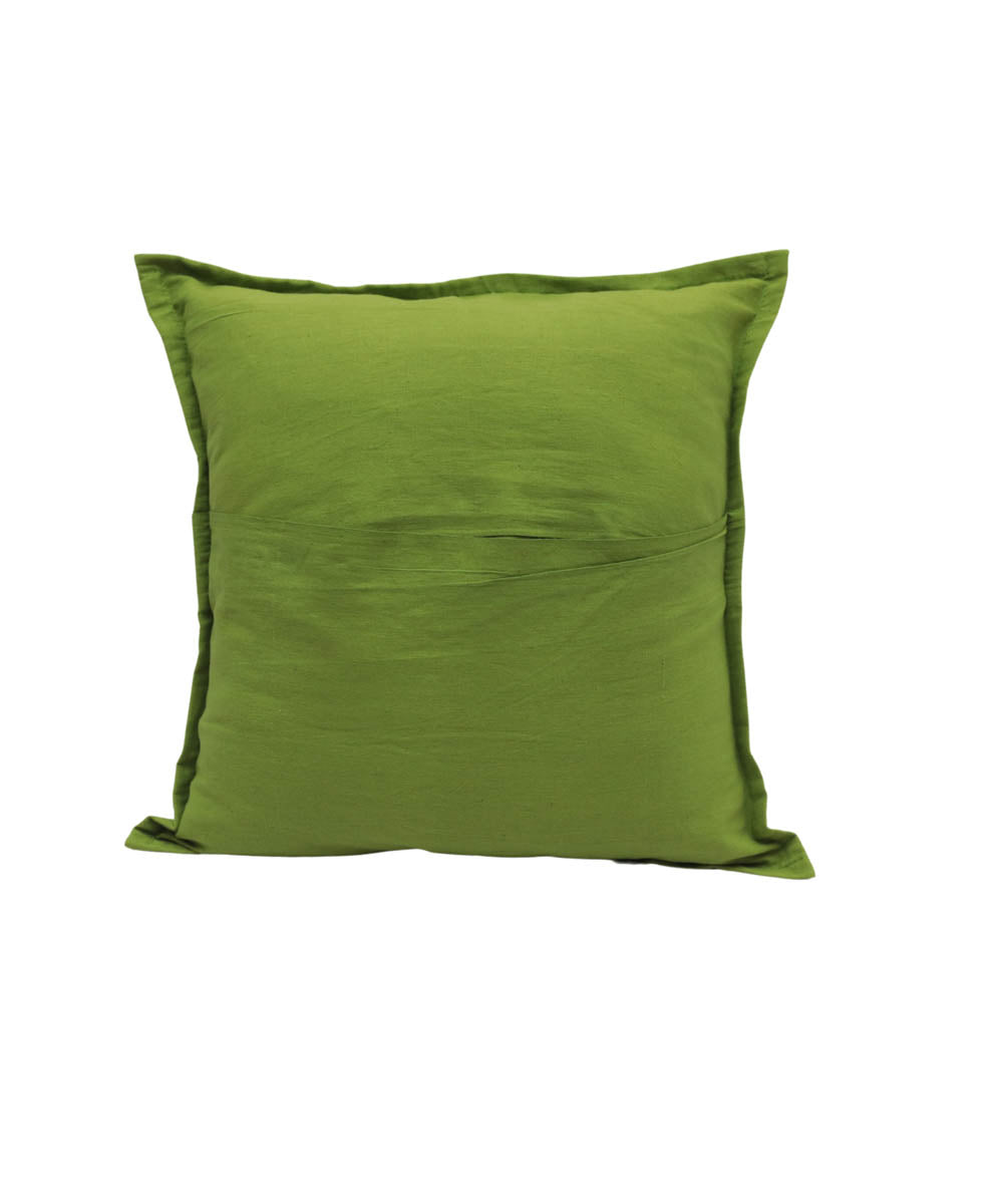 Green cotton handloom mirror work cushion cover