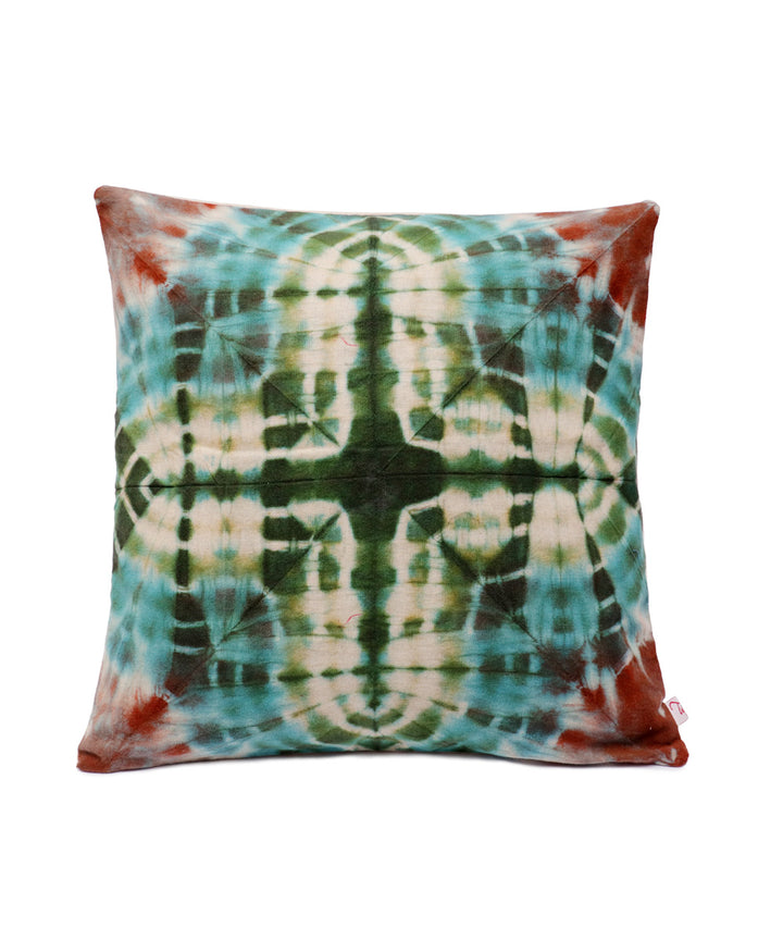 Sky blue green cotton handloom tie dye cushion cover