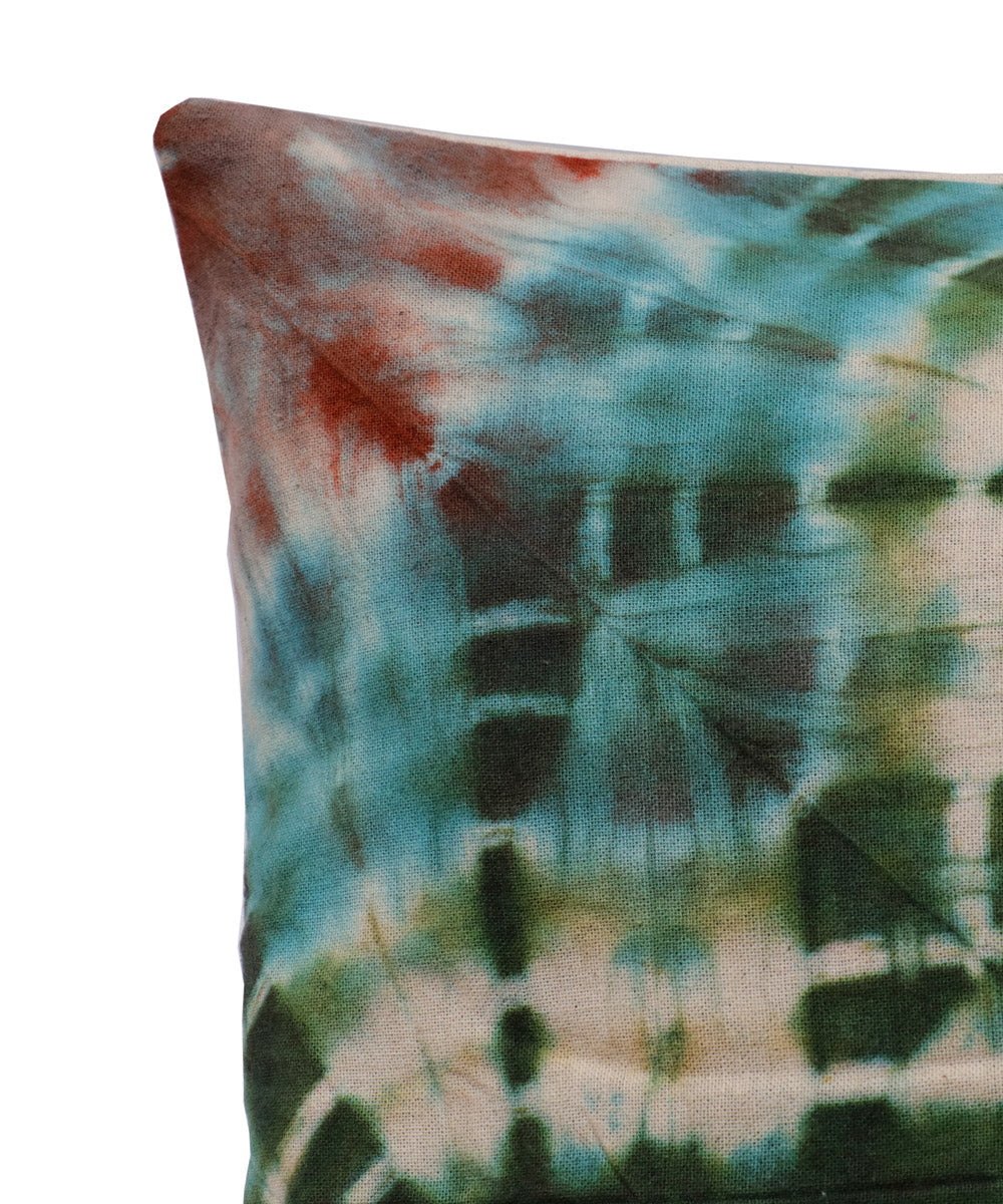 Sky blue green cotton handloom tie dye cushion cover