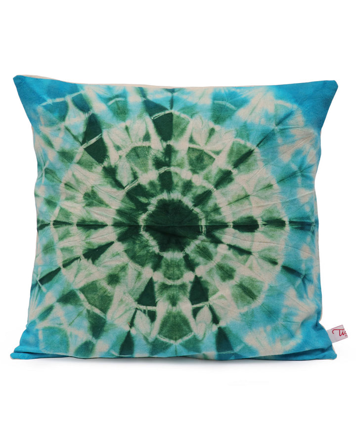 Sky blue white cotton handloom tie dye cushion cover