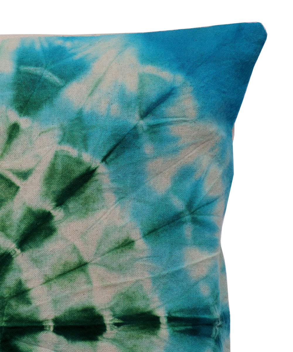 Sky blue white cotton handloom tie dye cushion cover