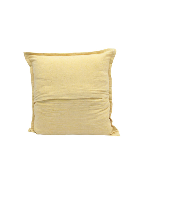 Yellow red cotton handloom applique work cushion cover