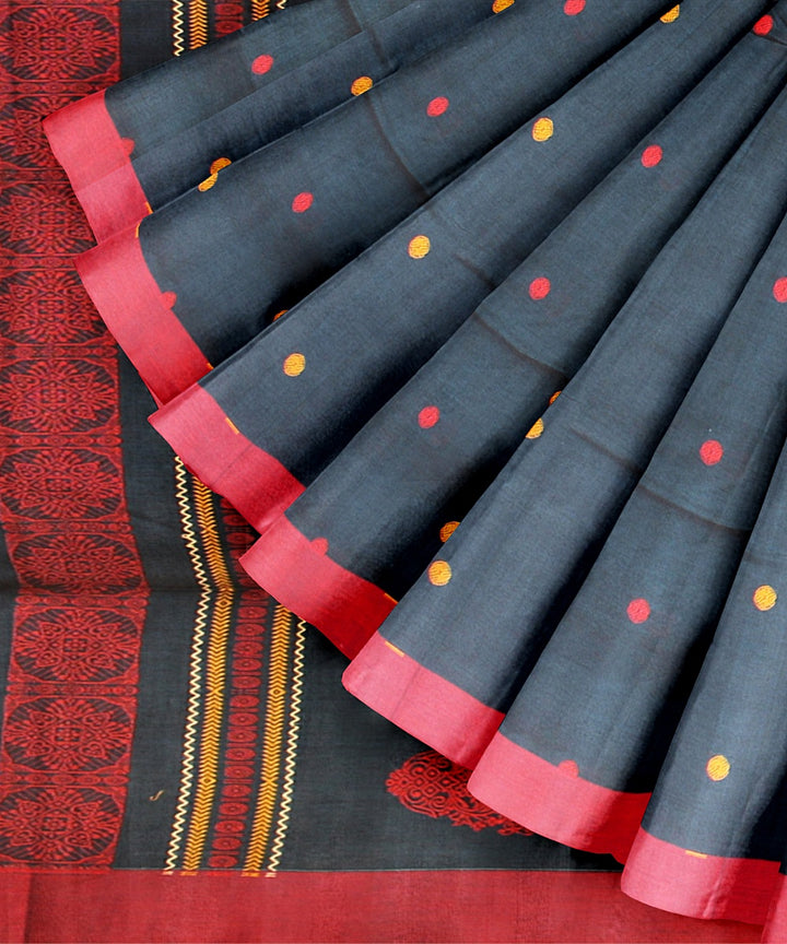 Teal red bengal cotton handloom saree