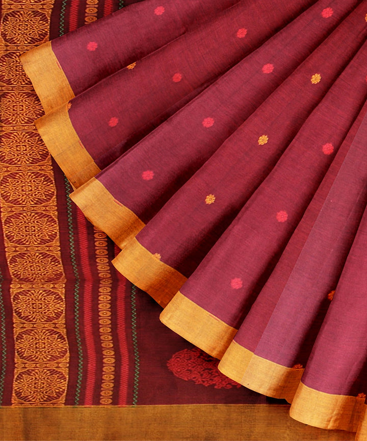 Red yellow bengal handloom cotton saree