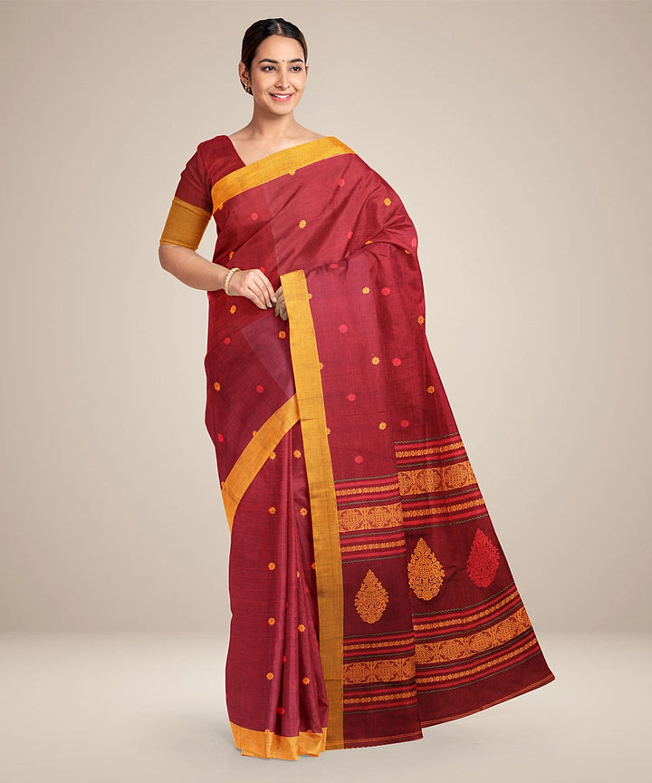 Red yellow bengal handloom cotton saree