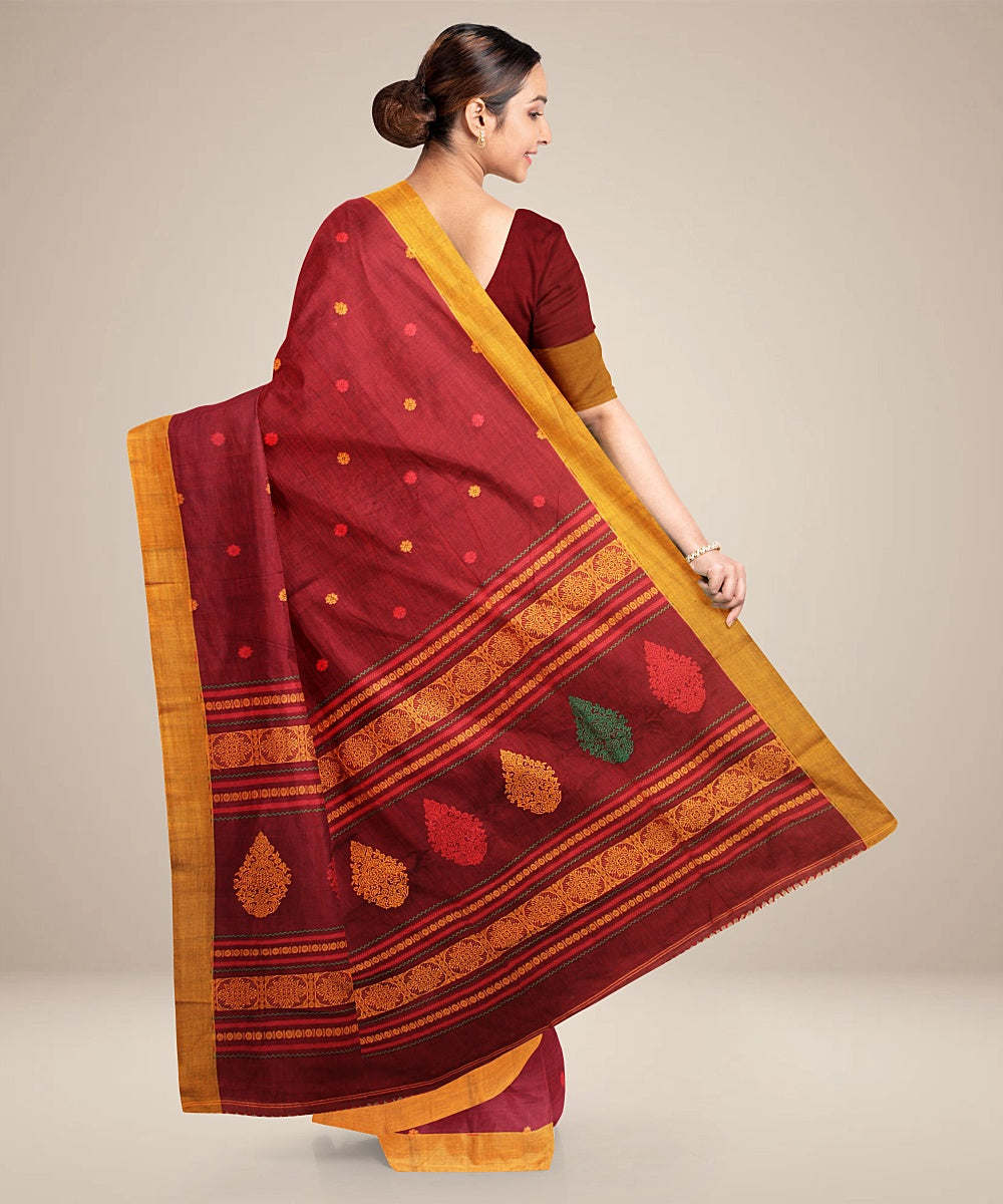 Red yellow bengal handloom cotton saree