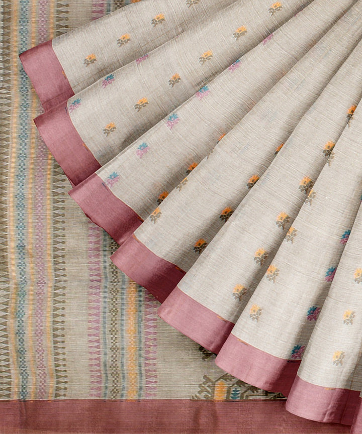 Beige lavander bengal cotton handloom saree