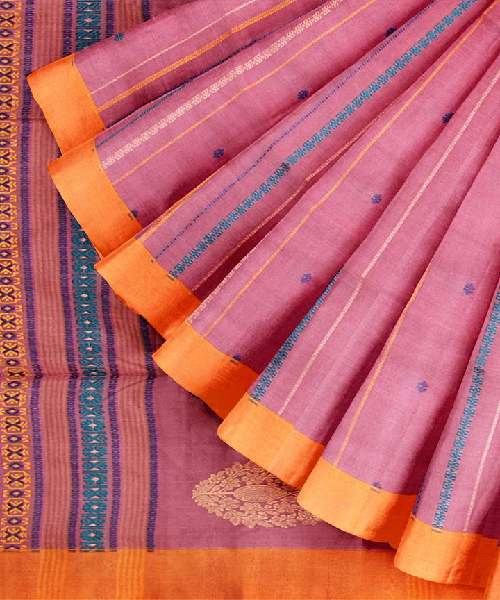 Light blush orange bengal cotton handloom saree