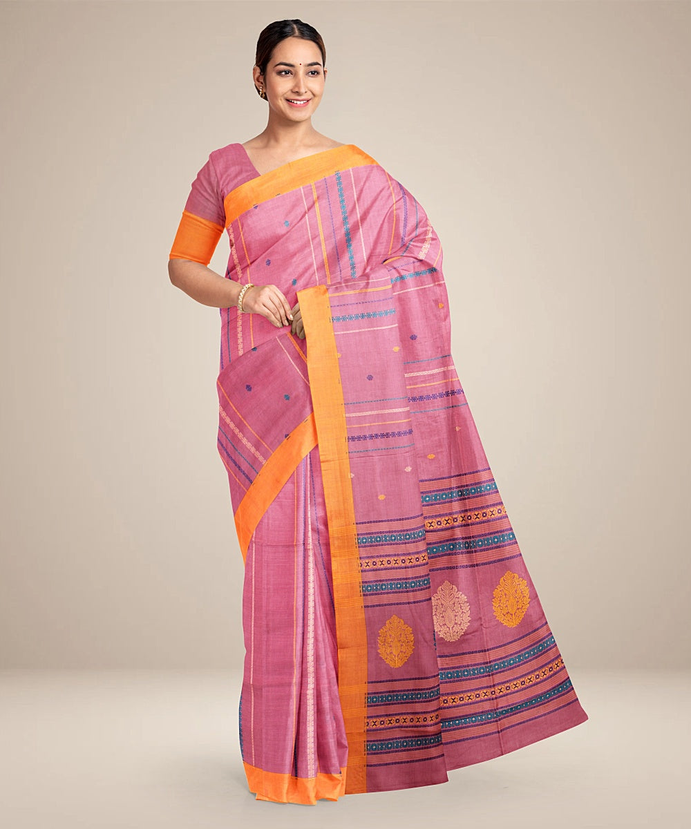 Light blush orange bengal cotton handloom saree