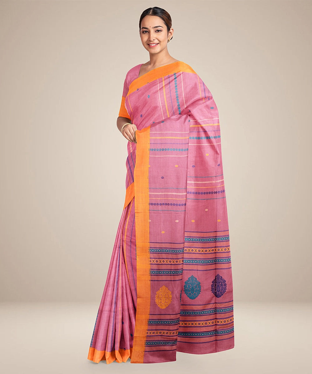 Light blush orange bengal cotton handloom saree