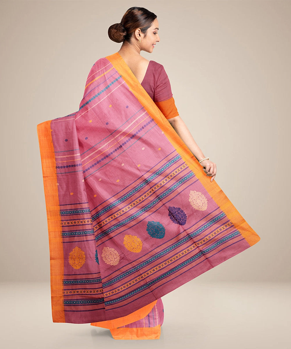 Light blush orange bengal cotton handloom saree