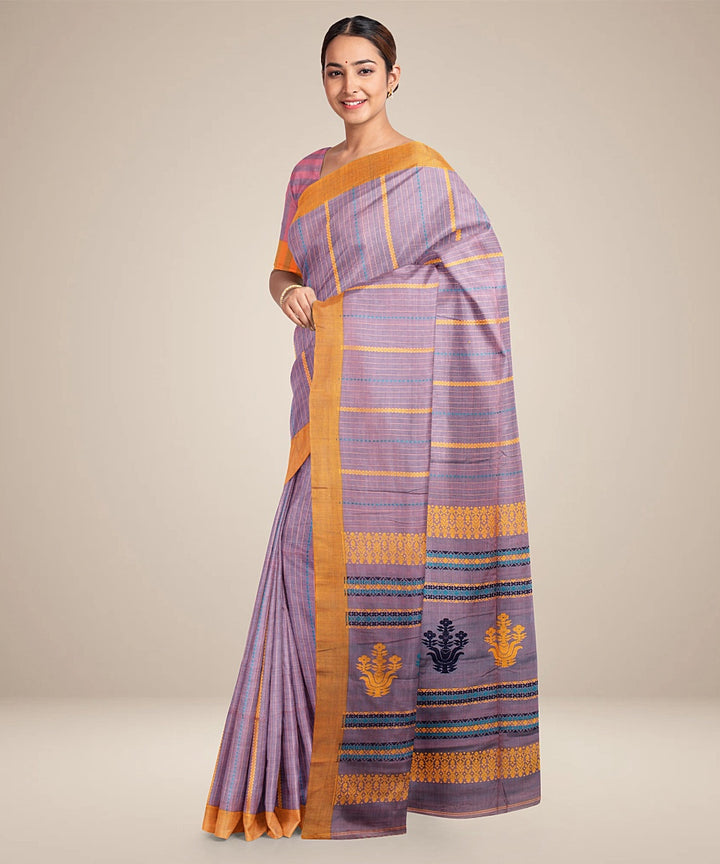 Purple orange bengal cotton handloom saree