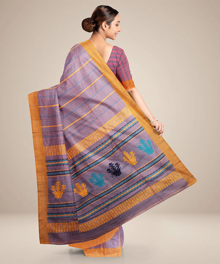 Purple orange bengal cotton handloom saree