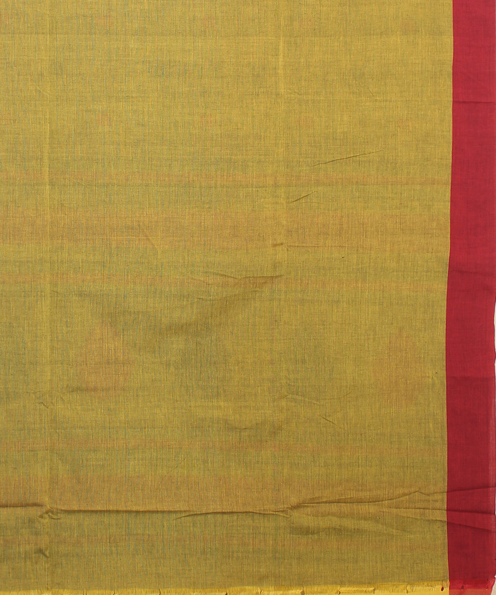 Mustard maroon bengal cotton handloom saree