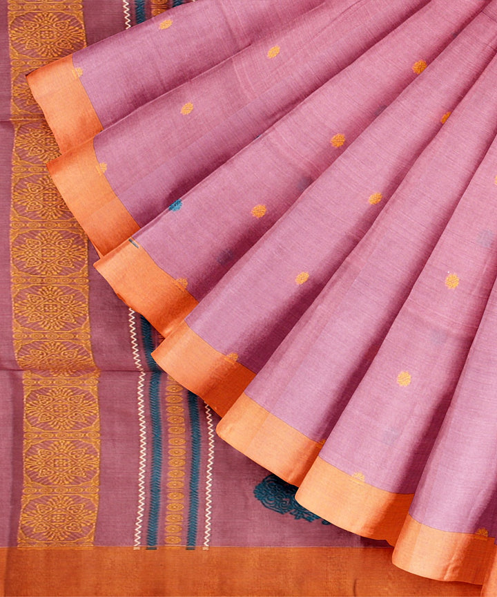 Pastel lavander yellow bengal cotton handloom saree