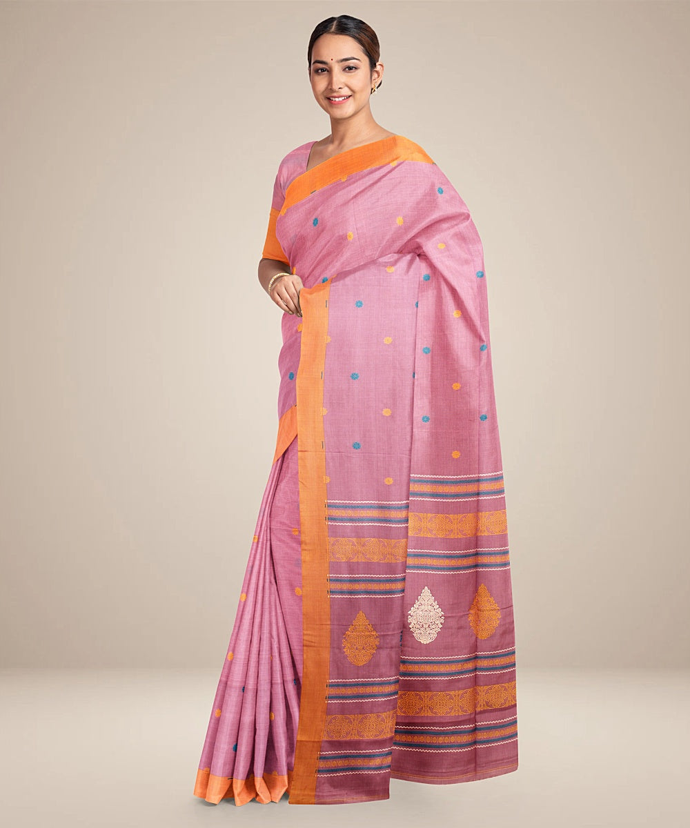 Pastel lavander yellow bengal cotton handloom saree