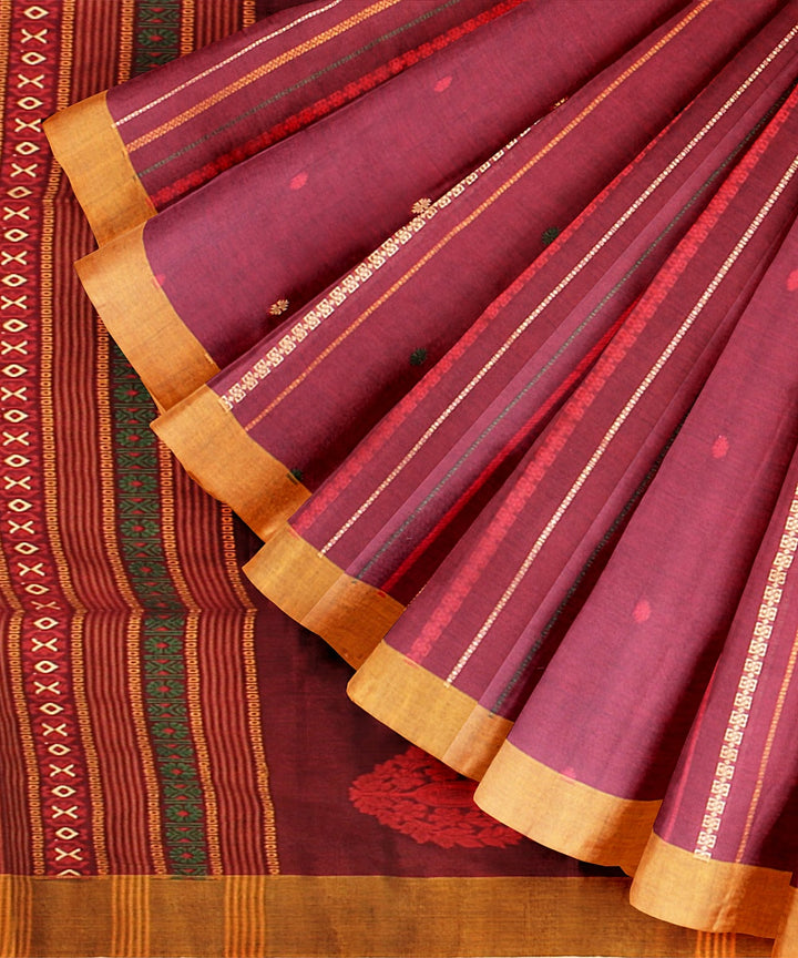 Maroon yellow cotton bengal handloom saree