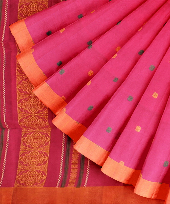 Pink orange bengal cotton handloom saree