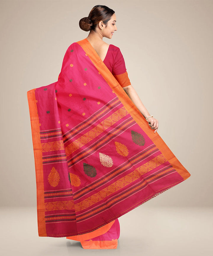 Pink orange bengal cotton handloom saree