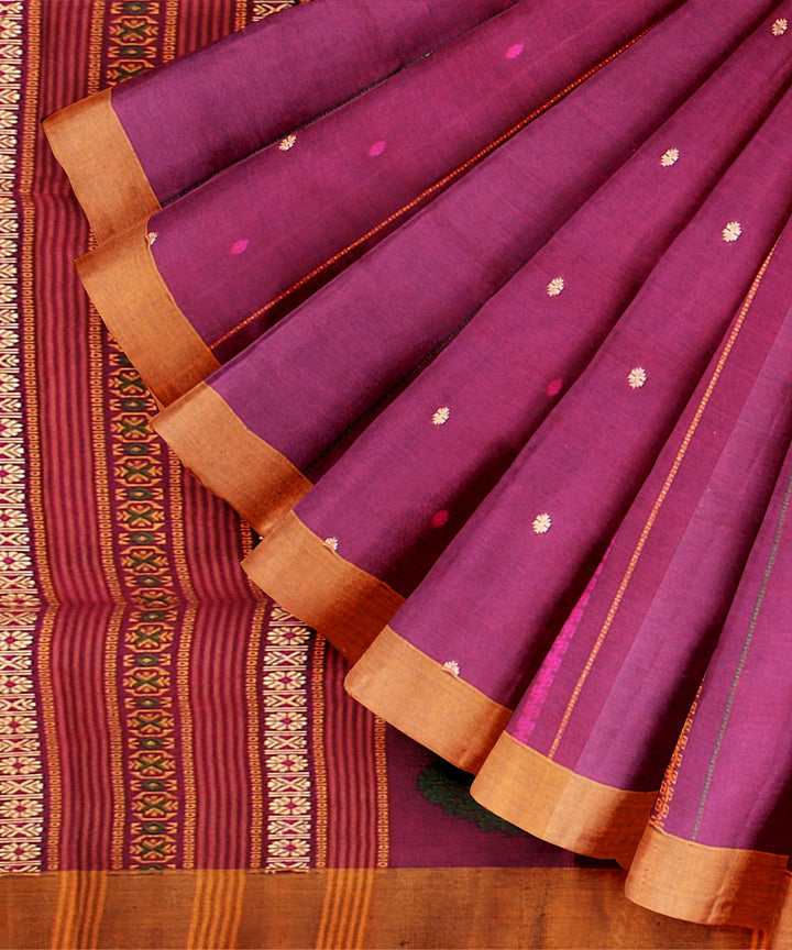 Magenta orange cotton bengal handloom saree