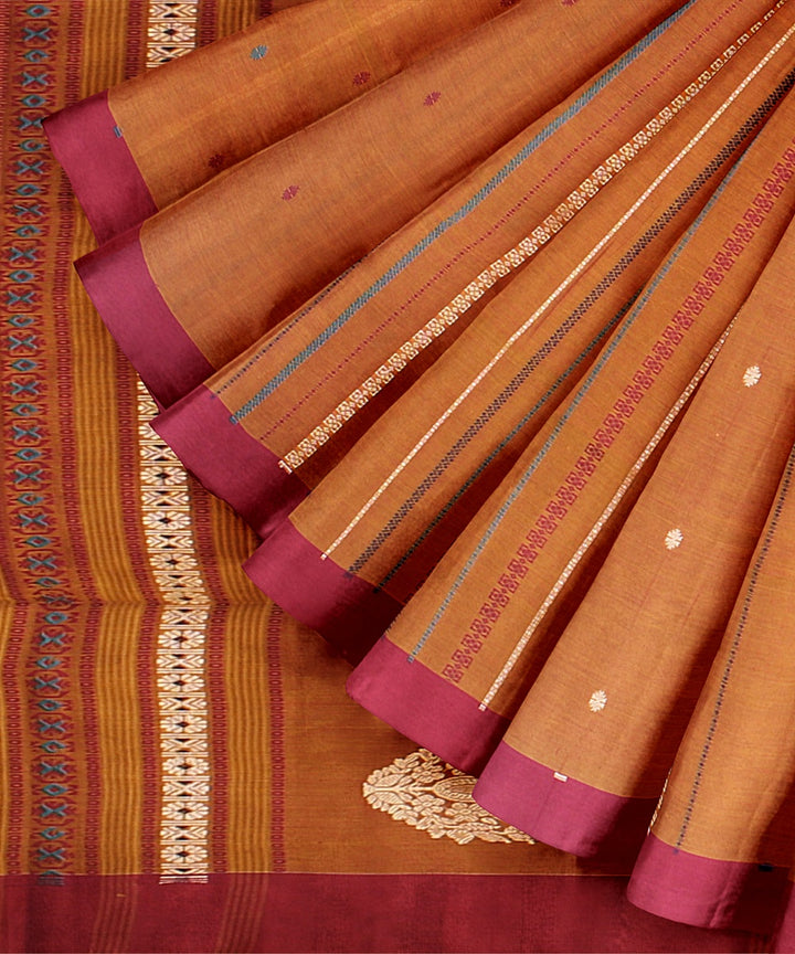 Dark orange maroon bengal cotton handloom saree