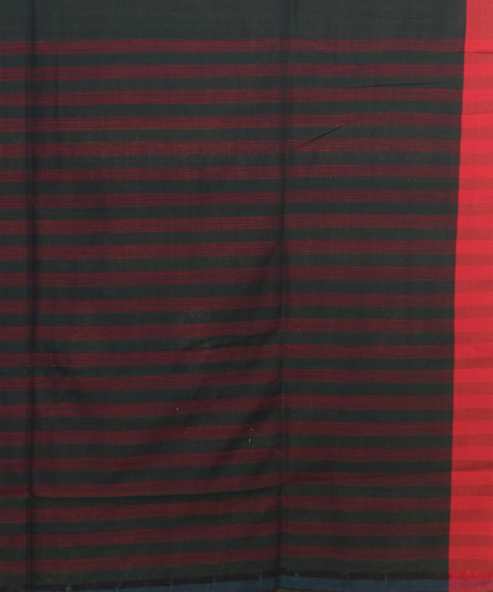 Forest green red striped bengal cotton handloom saree