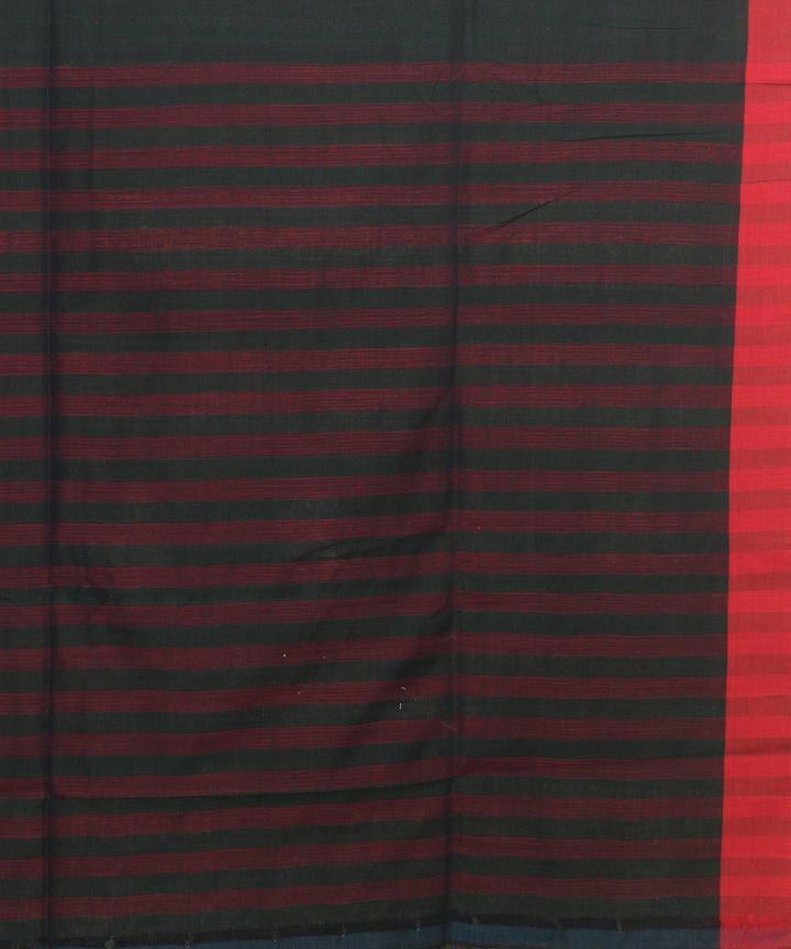 Forest green red striped bengal cotton handloom saree