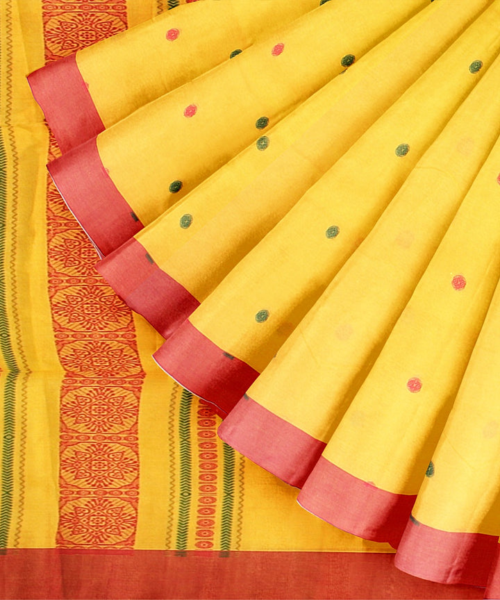 Yellow red bengal cotton handloom saree