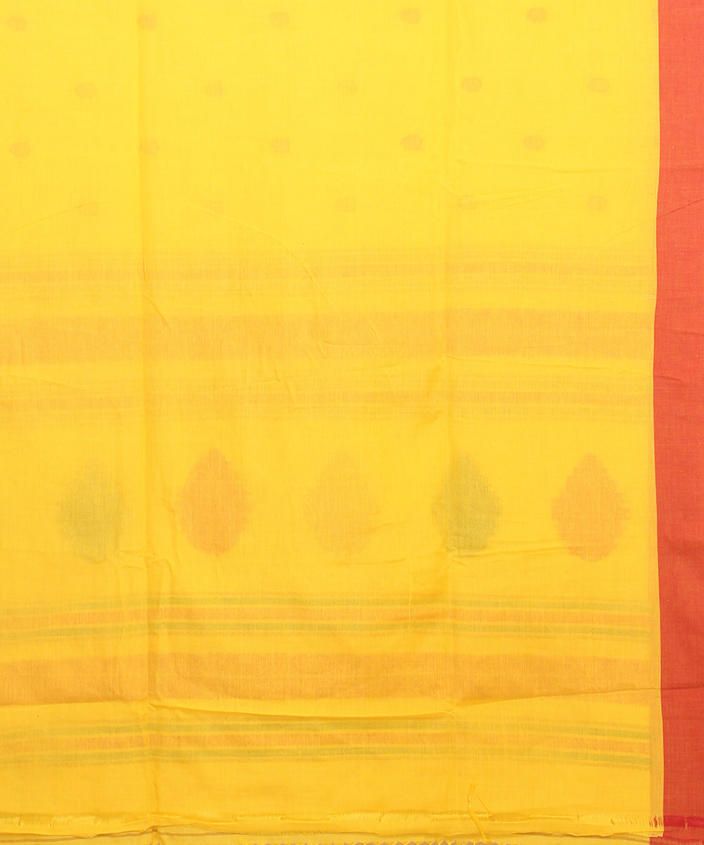 Yellow red bengal cotton handloom saree