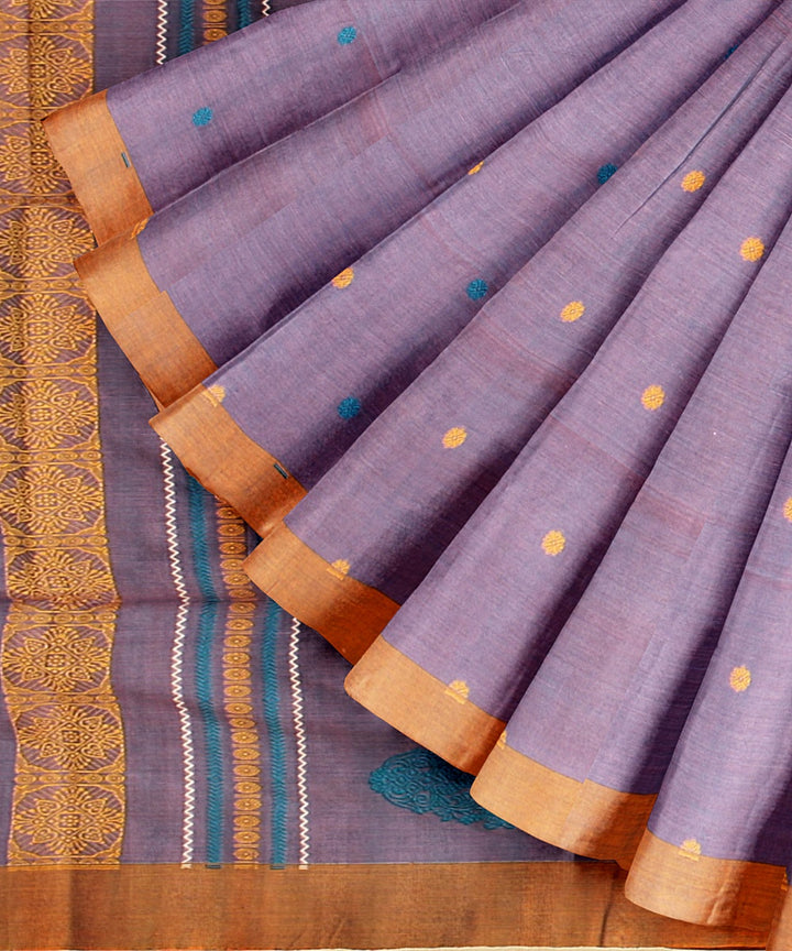 Light lavander orange bengal cotton handloom saree