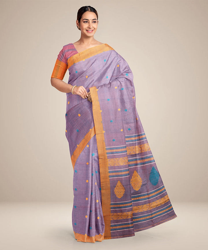 Light lavander orange bengal cotton handloom saree