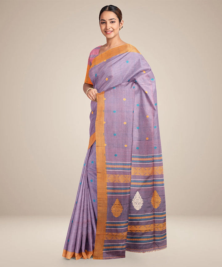 Light lavander orange bengal cotton handloom saree