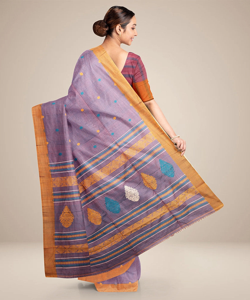 Light lavander orange bengal cotton handloom saree