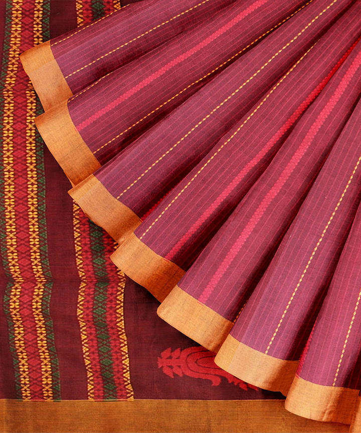 Maroon orange bengal cotton handloom saree