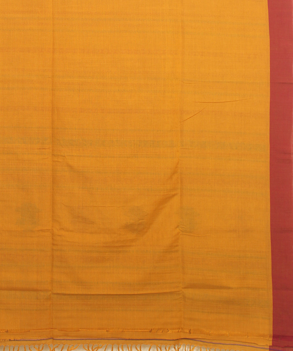 Mustard yellow maroon bengal cotton handloom saree