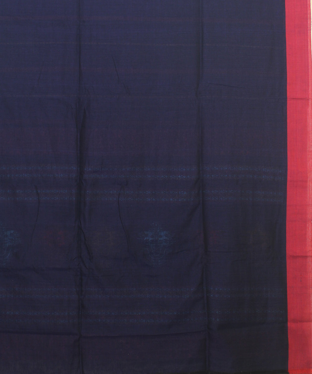 Navy blue red bengal striped cotton handloom saree