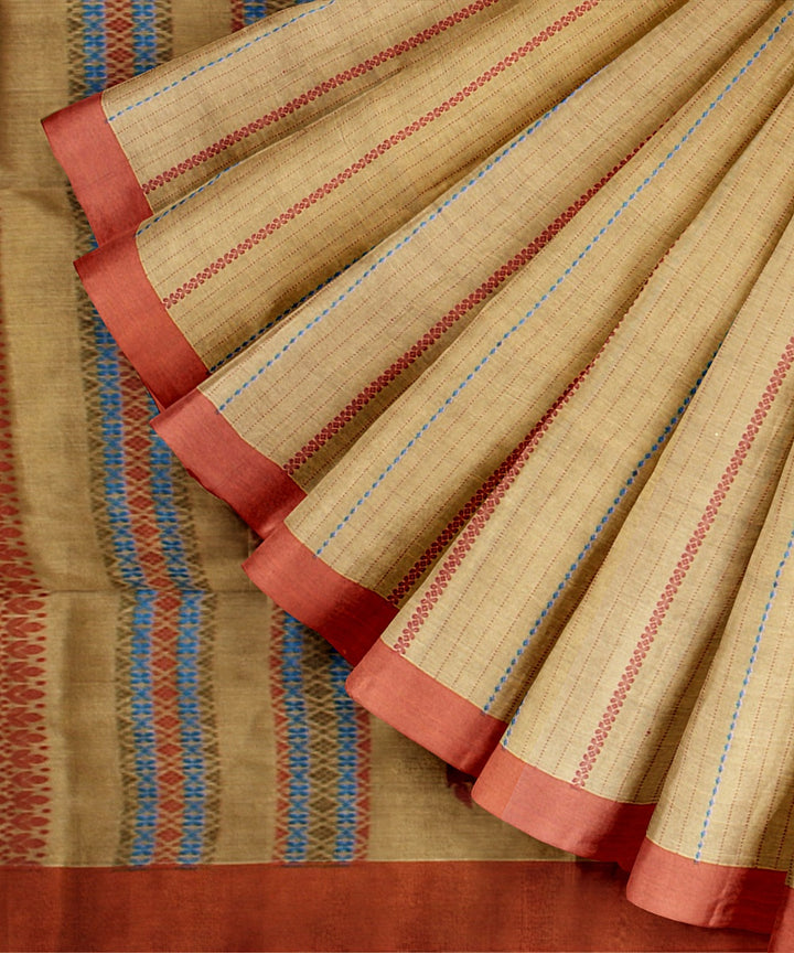 Egg nog bricks red bengal cotton handloom saree