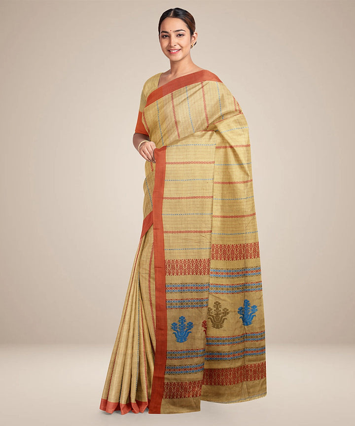 Egg nog bricks red bengal cotton handloom saree