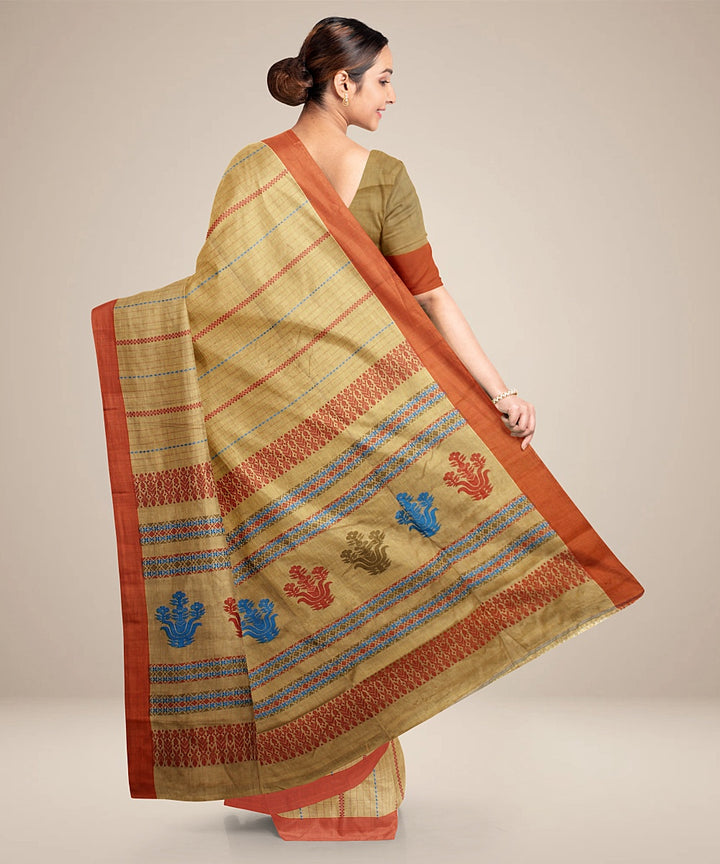 Egg nog bricks red bengal cotton handloom saree