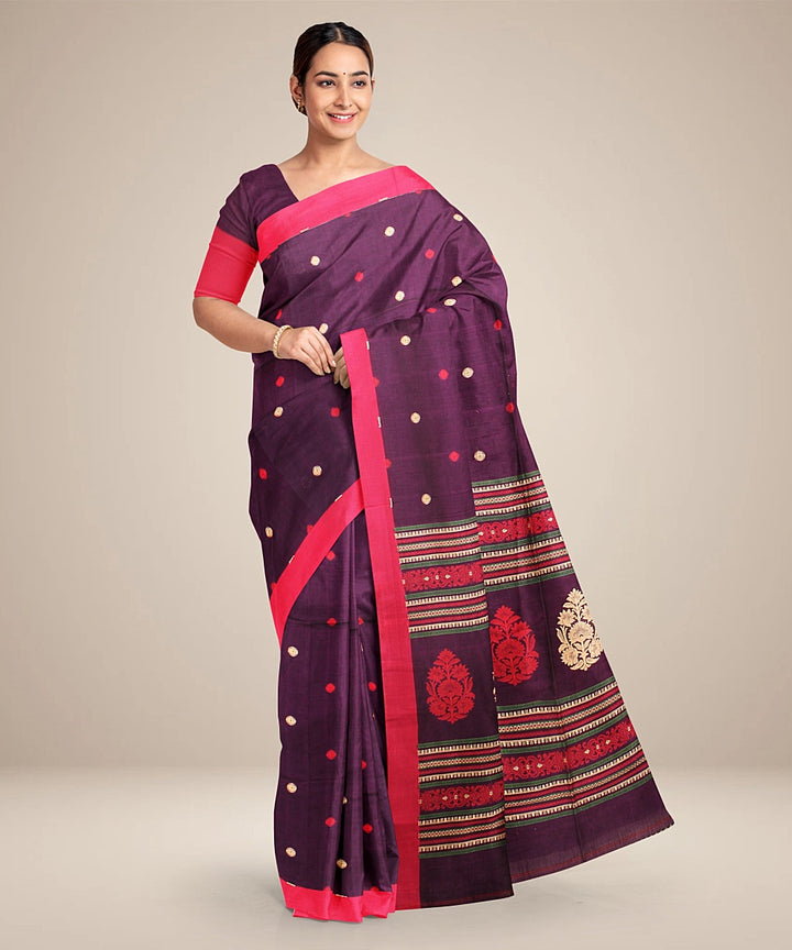 Purple pink bengal cotton handloom saree