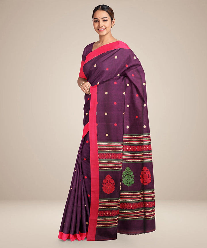 Purple pink bengal cotton handloom saree