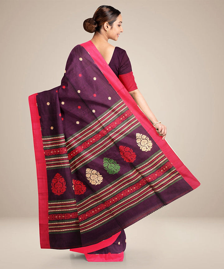 Purple pink bengal cotton handloom saree