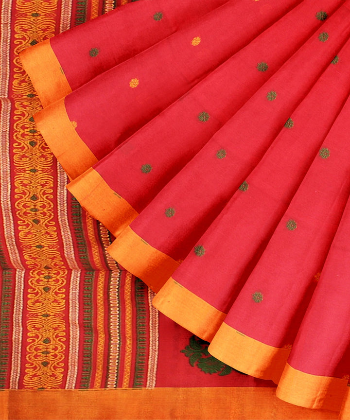 Red yellow bengal cotton handloom saree