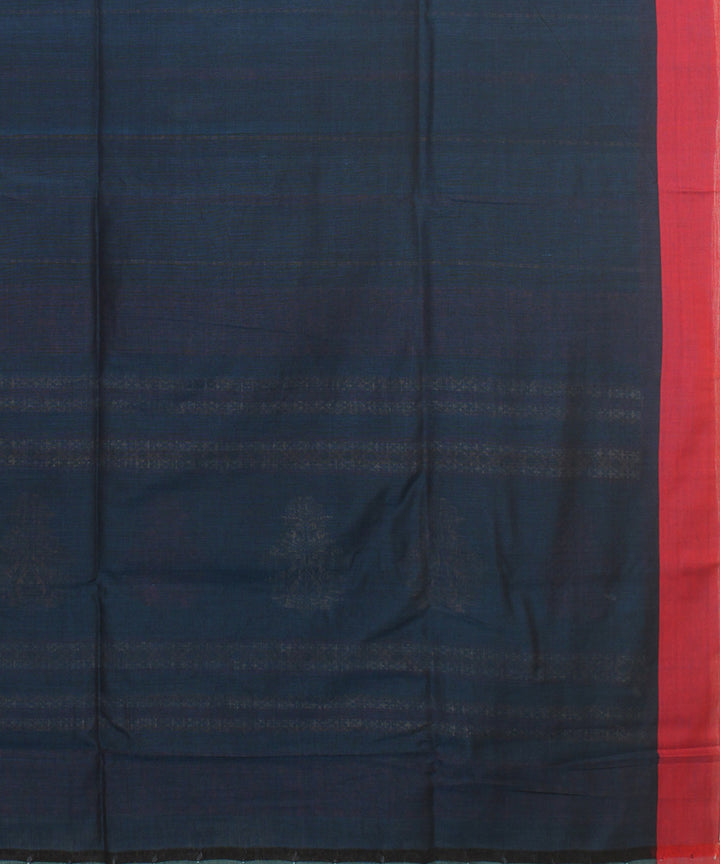 Teal blue red striped cotton bengal handloom saree