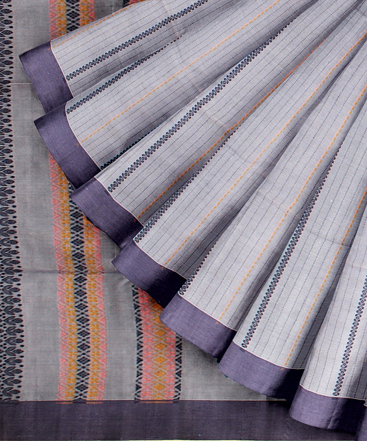 Grey blue bengal cotton handloom saree